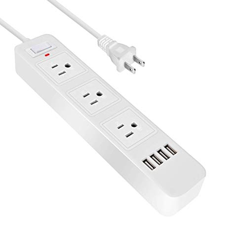 Power Strip GotechoD with 3 AC Outlet 4 USB Charging Ports 2.1 A max Two Prong Extension Cord Surge Protector 3 Prong to 2 Prong Adapter 6.6ft Cord Perfect for Home Office(White)
