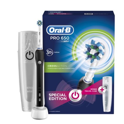 Oral-B Pro 650 CrossAction Electric Rechargeable Toothbrush Powered by Braun - Black (Packaging May Vary)