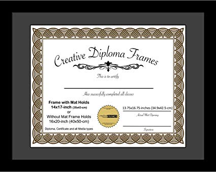 CreativePF [1620bk-b] Satin Black Large Diploma Frame with Black Mat Holds 14x17-inch Documents with Glass and Installed Wall Hanger