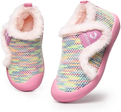 Crova Boys Girls Warm Winter Flat Shoes Ultra Light Slip Resistant Fur Lined Indoor House Slippers (Toddler/Little Kid)