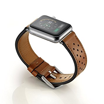 Elobeth for Apple Watch Band,iwatch Band Apple Watch Leather Band, iWatch Band Genuine Leather Band Bracelet Wrist Watch Band with Adapter for Apple Iwatch (42mm Brown)