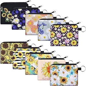 Boao 10 Pieces Small Coin Purse for Women Girls, Change Purse Pouch Mini Wallet Coin Bag with Zipper (Sunflower Series)