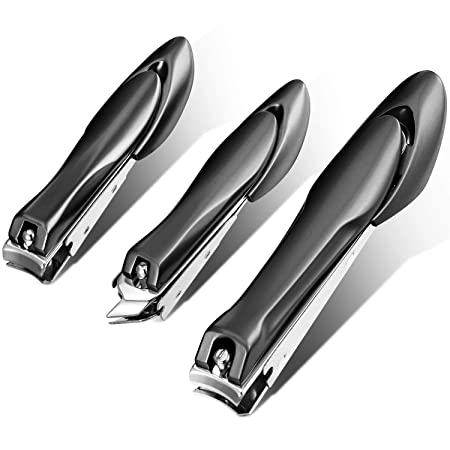 3 Pieces Thick Nails Clippers with Catcher Function Nail Cutter No Splash Nail Clippers with Nail File Pointed and Durable Fingernail Toenail Clippers Set for Men and Women, Kids and Seniors