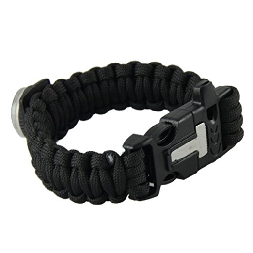 SJINC Newest Hot Sale Survival Bracelet Flint Fire Starter Scraper Whistle Gear Kits