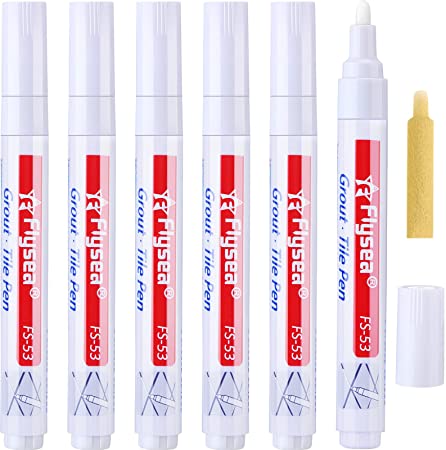 Outus 6 Pieces Tile Pen Wall Grout Restorer Pen Repair Marker Grout Filler Pen for Restoring Tile Grout Wall Floor Bathrooms and Kitchen (White)