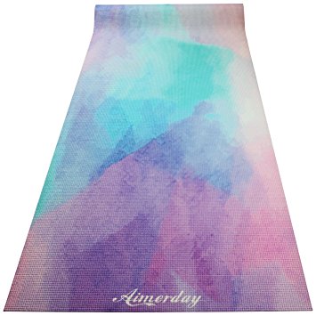 Aimerday Premium Printed Yoga Mat 72-Inch Long 1/4" Extra Thick High Density Eco-friendly Non Slip Exercise Mats for Pilates, Fitness, Hot Yoga with Carrying Strap and Bag