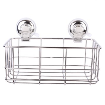 Ipegtop Suction Stainless Steel Rectangle Shower Caddy Shelf Storage with Rotate and Lock Suction Cups Basket