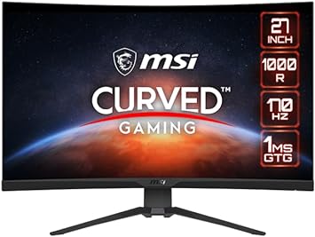 MSI MAG275CQRF QD, 27" Gaming Monitor, 2560 x 1440 (QHD) Rapid VA with Quantum Dot, 1 ms, 170Hz, FreeSync Premium, HDR Ready, 1000R, HDMI, DisplayPort, Tilt and Height Adjustable.,Black