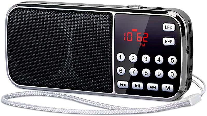 PRUNUS J-189 Radio AM FM,Portable Pocket Radio Small Bluetooth Radio - Dual Speakers Heavy Bass, Rechargeable Battery Radio with LED Flashlight, TF Card USB AUX MP3 Player(Black)