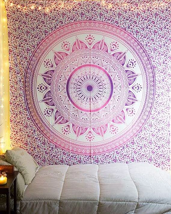 Hippie Mandala Tapestry Indian Popular Handicrafts Multi Color Hippie Wall Hanging for Bedroom Living Room Dorm Bohemian Psychedelic Indian Bedding Theme Print Home Decoration Art (Mandala15, 59Wx51L)