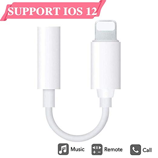 iPhone Headphone Adapter, Compatible with iPhone 7/7Plus /8/8Plus /X/Xs/Xs Max/XR Adapter Headphone Jack, 3.5 mm Headphone Adapter Jack Compatible with iOS 11/12 (1 Pack-White)