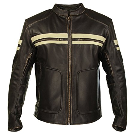 Xelement BXU165250 Mens Brown Leather Cruiser Jacket - Medium