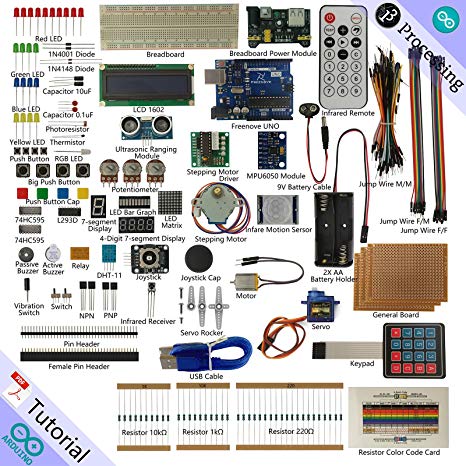 Freenove Ultimate Starter Kit for Arduino | Beginner Learning | UNO R3 MEGA NANO MICRO | Processing Oscilloscope Voltmeter | 51 Projects, 260 Pages Detailed Tutorials, 210  Components