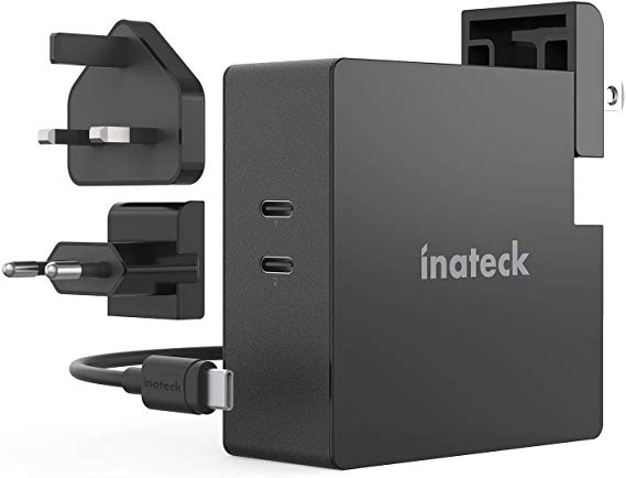 Inateck USB C Charger with 2M Type C Cable,60W PD Charger with Dual USB C Ports Compatible with Laptops and Many Other Type C Devices CC01001,Black