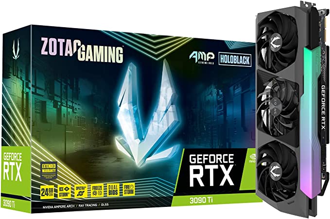 ZOTAC Gaming GeForce RTX™ 3090 Ti AMP Extreme Holo 24GB GDDR6X 384-bit 21 Gbps PCIE 4.0 Gaming Graphics Card, HoloBlack, IceStorm 2.0 Advanced Cooling, Spectra 2.0 RGB Lighting, ZT-A30910B-10P