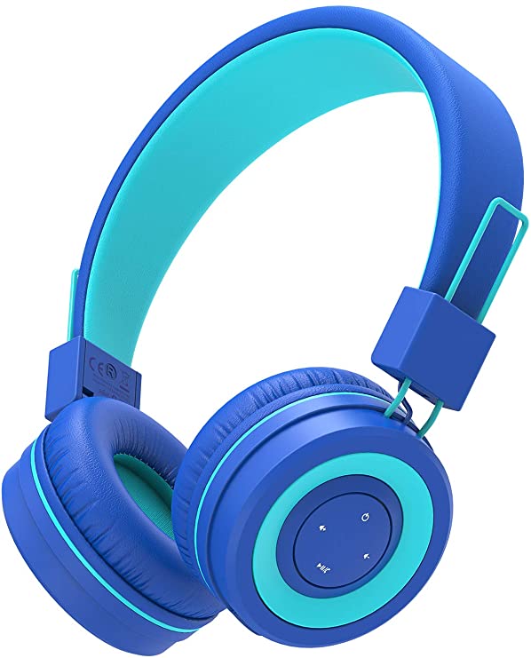 iClever BTH02 Kids Headphones, Kids Bluetooth Headphones with MIC, 22H Playtime, Bluetooth 5.0 & Stereo Sound, Foldable, Adjustable Headband, Childrens Headphones for iPad Tablet Home School, Blue