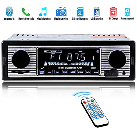Car Stereo for Bluetooth, Single Din, Hands-Free Calling FM Radio Receiver, USB/SD/AUX Port, Support MP3/WMA/WAV, Dual Knob Audio Car Radio Player, Built-in Microphone, Wireless Remote Control