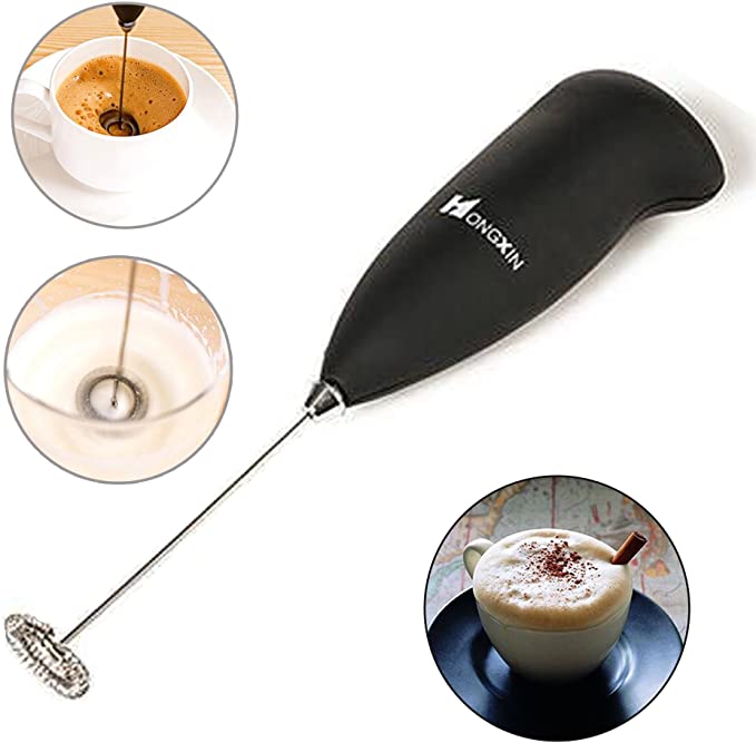 Hongxin Milk Frother Handheld Battery Operated Electric Foam Maker Hand Blender for Coffee, Cappuccino, Latte,Hot Chocolate, Durable Drink Mixer with Stainless Steel Whisk(Black)