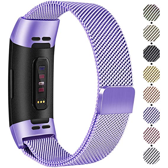 Vancle Metal Band Compatible with Fitbit Charge 3 Bands and Fitbit Charge 3 SE Replacement Wristbands Small Large for Women Men