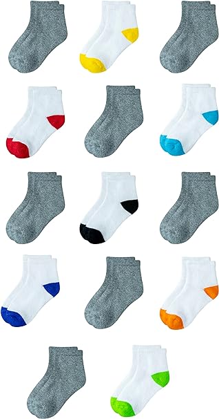 Amazon Essentials Unisex Kids and Toddlers' Cotton Ankle Socks, 14 Pairs