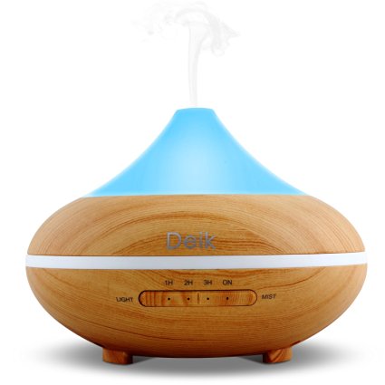 Aiho Deik Essential Oil Diffuser, 200ml Wood Grain Cool Mist Humidifier, 4 Timer Modes & 7 Color LED with Auto Shut Off