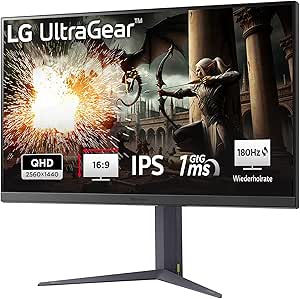 LG Electronics 32GS75QX-B.AEU Ultragear™ QHD Gaming IPS-Monitor 32" (80 cm), 2560 x 1440, 16:9, 1ms GtG, 180 Hz, HDR10, 400 cd/m² Helligkeit (typ.), NVIDIA G-Sync™ Compatible, AMD FreeSync™ - Grau