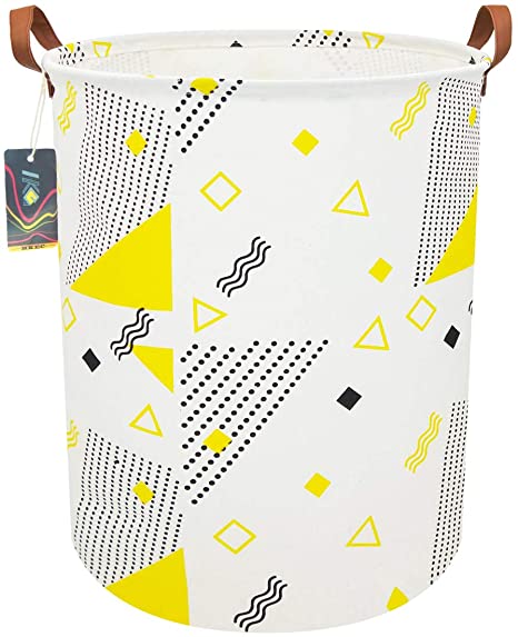 HKEC 19.7"Waterproof Foldable Storage Bin, Dirty Clothes Laundry Basket, Canvas Organizer Basket for Laundry Hamper, Toy Bins, Gift Baskets, Bedroom, Clothes, Baby Hamper (Yellow Patterns)