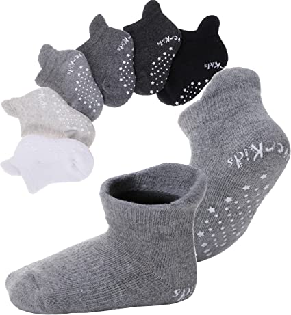 Baby Toddler Extra Thick Heavy Non Slip Grip Socks for Kids Boys Girls Infant Cotton Cozy Ankle Socks 6 Pairs