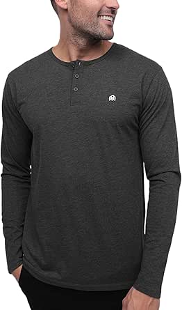 INTO THE AM Long Sleeve Henley Shirts for Men S - 4XL Casual Lightweight Fitted Longsleeve