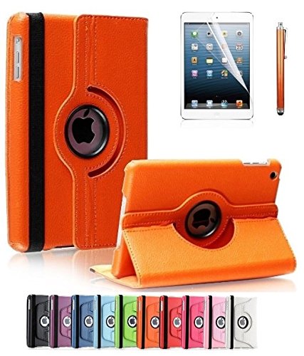 ShopNY Case - Apple iPad Mini Case - 360 Degree Rotating Stand Case Cover with Auto Sleep / Wake Feature for iPad mini (10 Colors) (Orange)