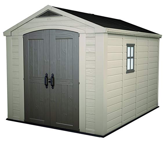 Keter Factor Outdoor Plastic Garden Storage Shed, 8 x 11 feet - Beige