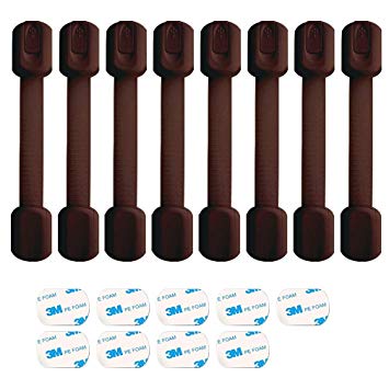 8 Pack Brown Child Safety Cabinet Locks - Viaky Adjustable Straps Baby Proof Latches for Drawers, Oven, Refrigerator, Toilet Seat, Closet and Cupboard, Free 9 Extra 3M Adhesive Pads