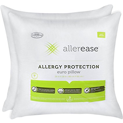 AllerEase Cotton Allergy Protection Hypoallergenic Euro Pillow, 3-Year Warranty, Machine Washable (Pack of 2)