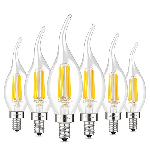 Albrillo E12 LED Chandelier Light Bulbs 4W, 40 Watt Candelabra Bulb Equivalent, 2700K Warm White, Flame Tip, 6 Pack