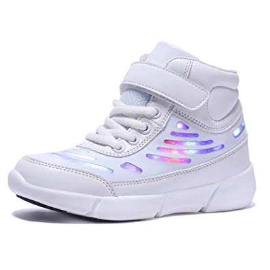 Ufatansy Kids LED Light up Trainers High Top Sneakers Loop Flashing Shoes USB Charging for Winter Boys Girls