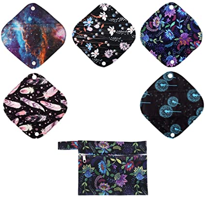 5 Cloth Menstrual Pads 1 Wet Bag XS Panty Liners Reusable Washable (Retro Floral, XS Panty Liners)