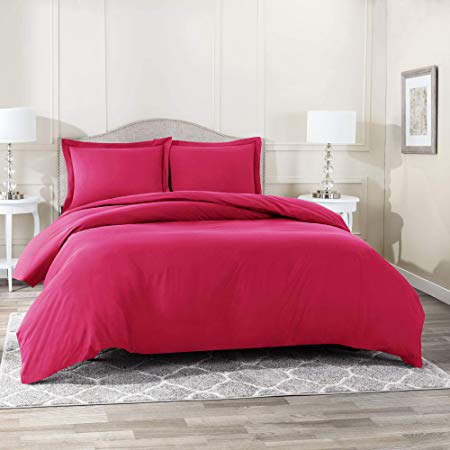 Nestl Bedding Duvet Cover 3 Piece Set – Ultra Soft Double Brushed Microfiber Hotel Collection – Comforter Cover with Button Closure and 2 Pillow Shams, Magenta - California King 98"x104"