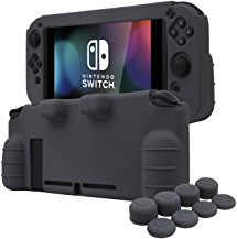 YoRHa HAND GRIP Silicone Cover Skin Case for Nintendo Switch x 1(grey) With Joy-Con thumb grips x 8
