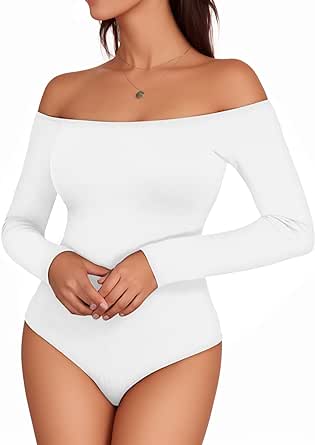 MANGOPOP Off The Shoulder Long Sleeve Short Sleeve Bodysuit for Women