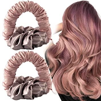 ANCIRS 2 Pack Heatless Curling Headband for Girls, Sleepytime Ponytail Hair Curler for Long Hair, Nighttime Lazy Scrunchie Hair Rollers Hairdresser for Women- Pink