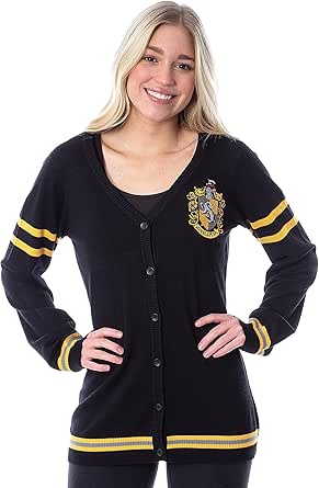 Harry Potter Womens' Slytherin House Crest Open Front Cardigan Juniors Knit Sweater