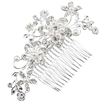 Lalang Bridal Silver Diamante Hair Comb Clip for Wedding/Party/Prom