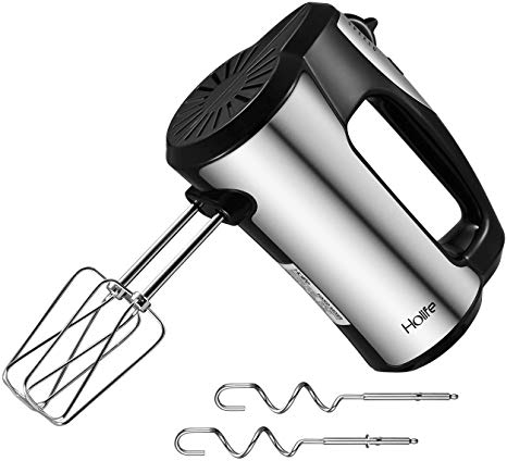 PICTEK Stainless Steel Hand Mixer 300W Ultra Power 5 Speed (560-1300 RPM) Handheld Mixer Electric with Turbo and Easy Eject Button, Low Noise Electric Hand Mixers for Mixing Egg, Cream, Dough