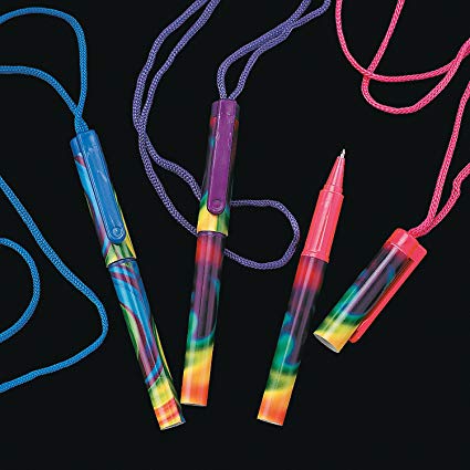Fun Express - TiE-Dyed Pen On A Rope - Stationery - Pens - Pen Necklaces - 12 Pieces