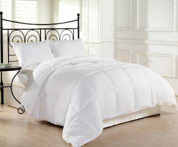 Goose Alternative Down Comforter- Hypoallergenic Duvet Insert Size King, Queen, Twin - Colors White, Black, and Reversible Black and Grey (King, White)