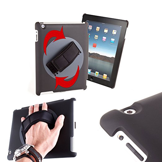 High Quality Handheld Rotating Holder Case With Adjustable Hand Strap For Apple iPad 2, The New iPad 3 & iPad 4 With Retina Display (4th Generation) - Perfect For Commuting On The Train! - by DURAGADGET