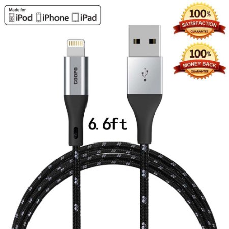 [Apple MFi Certified]Zdatt 6.6 Feet/2M Nylon Braided Lightning to Reversible USB Data Sync Cable with Aluminum Housing Connector Head for iPhone, iPad Air/Mini/Pro, iPod-Black