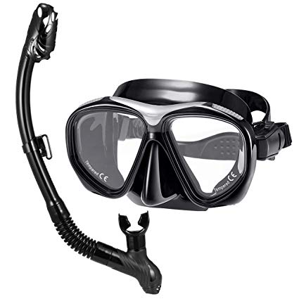 Mpow Dry Top Snorkel Set,[2019 Newest] Free Breathing Anti-Leak Dry Top Snorkel,Anti-Fog Impact Resistant Tempered Glass Diving Mask for Wide View,Easy Adjustable Snorkel Set Strap for Adult