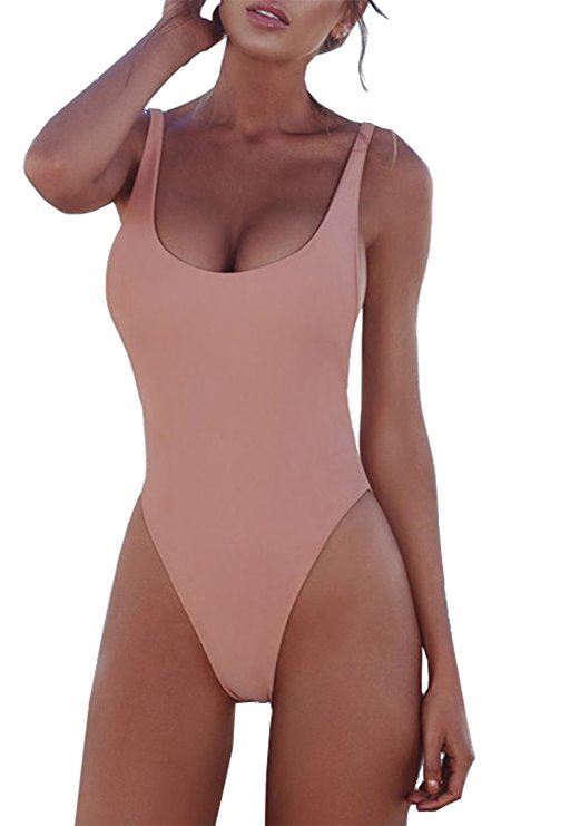 PRETTYGARDEN Women's One Piece Halter Straps U Neck Backness Swimsuits Monikini Bathing Suit