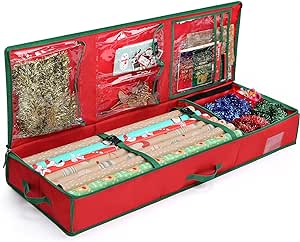 MaidMAX Christmas Wrapping Paper Storage Bag Fits 24 Rolls 42" Gift Wrap Organiser for Christmas Decorations,600D Oxford Fabric Wrapping Paper Holder for Storing Rolls,Ribbons